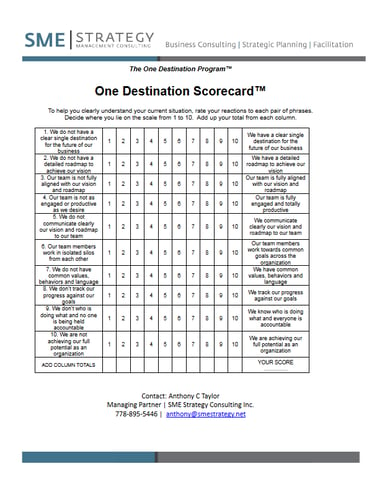 One Destination scorecard SME Strategy